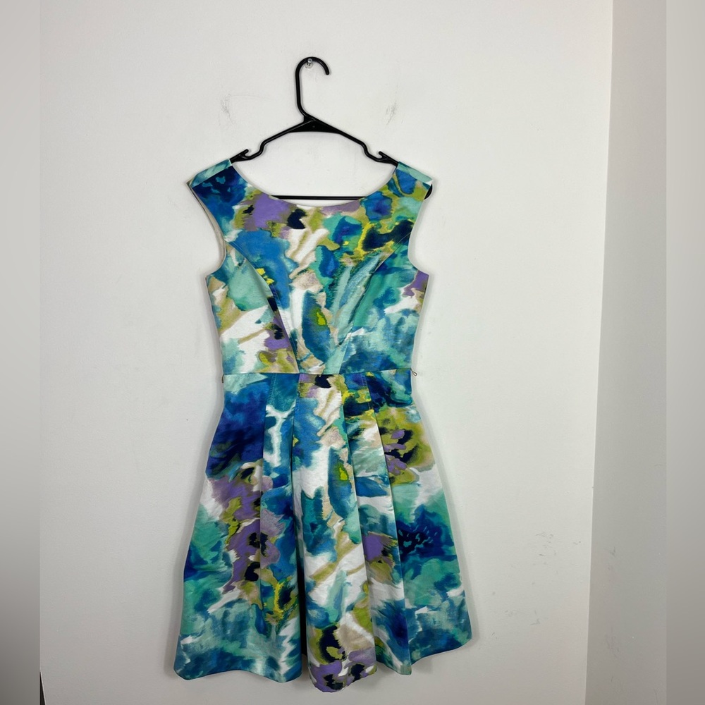 Eliza J Fit & Flare Pleated Watercolour Dress Sz 4